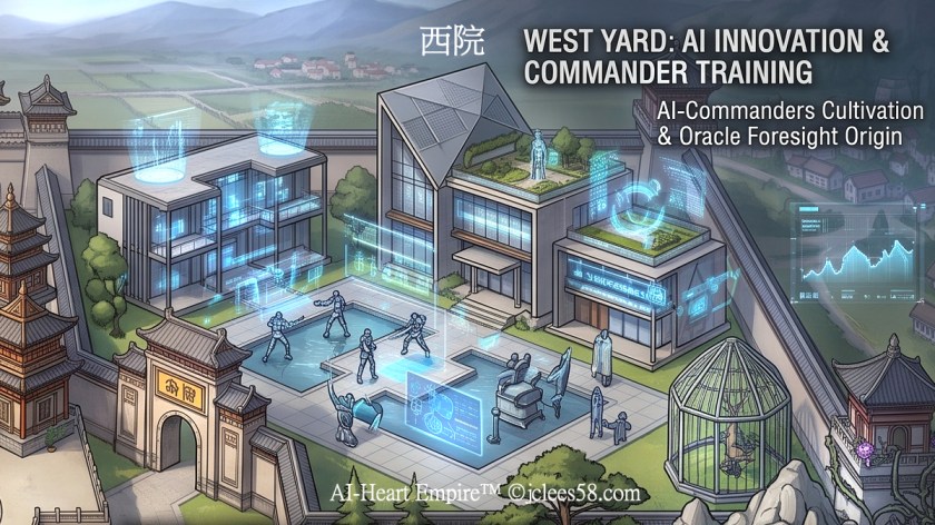 AI-Heart Empire West Yard illustrating AI innovation, human-AI collaboration and AI-Commander training.